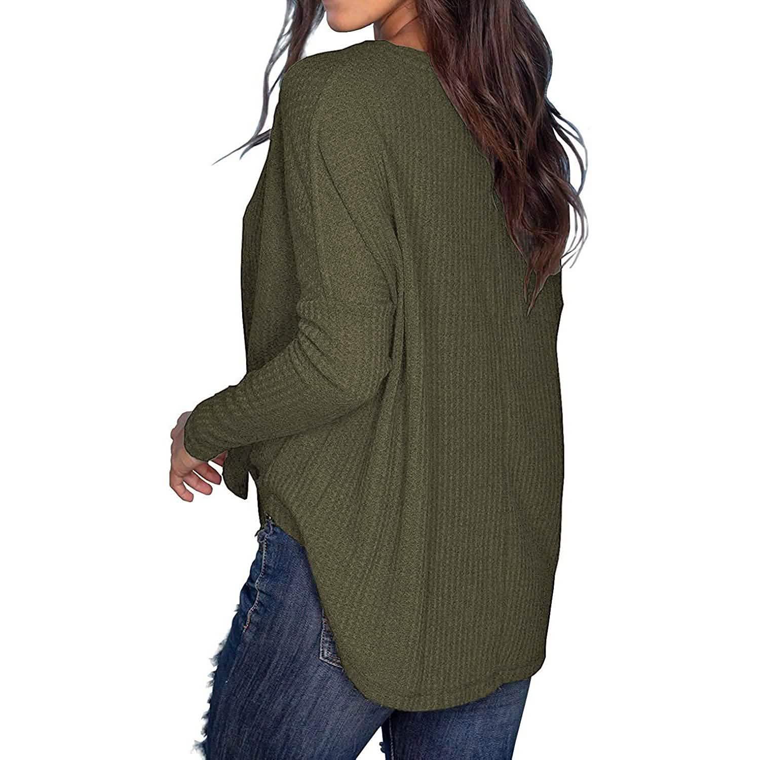 Womens Waffle Knit Tunic Blouse Tie Knot Henley Tops DailySale