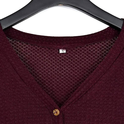 Womens Waffle Knit Tunic Blouse Tie Knot Henley Tops DailySale