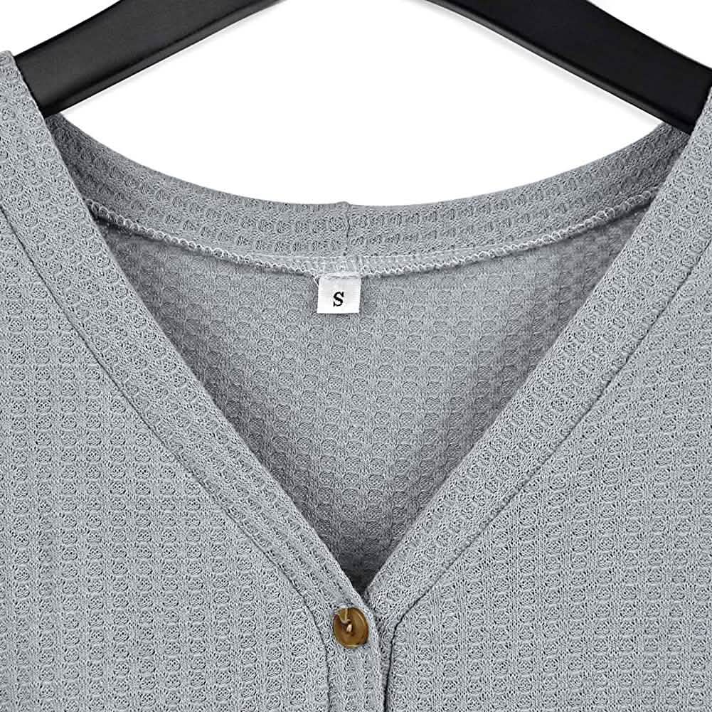 Womens Waffle Knit Tunic Blouse Tie Knot Henley Tops DailySale