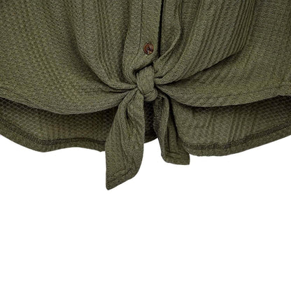 Womens Waffle Knit Tunic Blouse Tie Knot Henley Tops DailySale