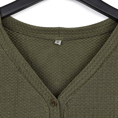 Womens Waffle Knit Tunic Blouse Tie Knot Henley Tops DailySale