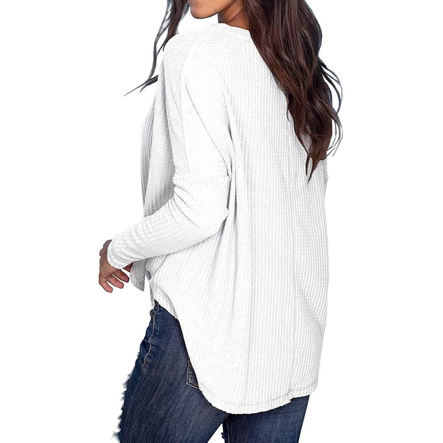 Womens Waffle Knit Tunic Blouse Tie Knot Henley Tops DailySale