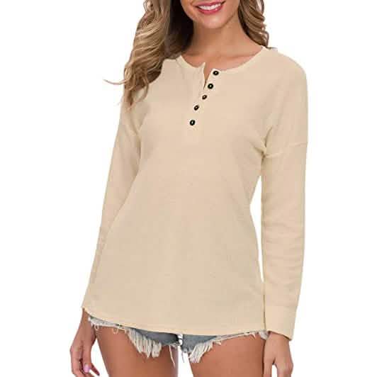 Women's Waffle Knit Tunic Tops Loose Long Sleeve DailySale