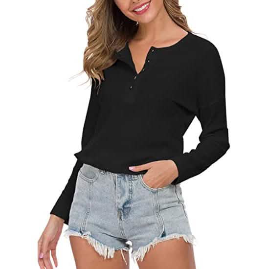 Women's Waffle Knit Tunic Tops Loose Long Sleeve DailySale