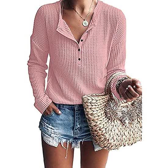 Women's Waffle Knit Tunic Tops Loose Long Sleeve DailySale