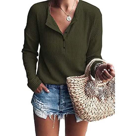 Women's Waffle Knit Tunic Tops Loose Long Sleeve DailySale
