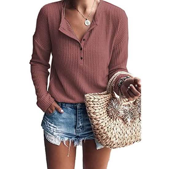 Women's Waffle Knit Tunic Tops Loose Long Sleeve DailySale