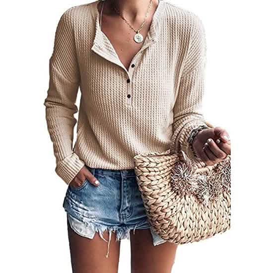 Women's Waffle Knit Tunic Tops Loose Long Sleeve DailySale