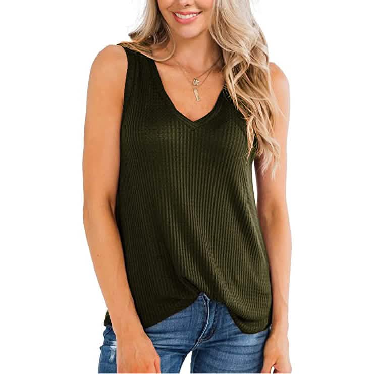 Women's Waffle Knit V Neck Tank Top DailySale