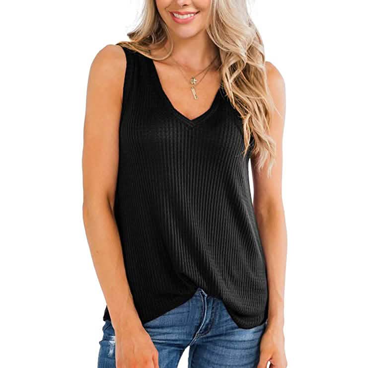 Women's Waffle Knit V Neck Tank Top DailySale