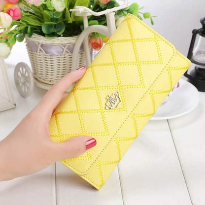 Womens Wallets Purses Plaid PU Leather Long Wallet Hasp Phone Bag DailySale