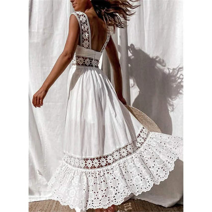 Women's White Sleeveless Solid Lace Panel Dress DailySale