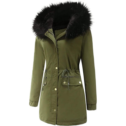 Women's Winter Coat Warm Thick Black Fleece Lined Wide Furry Hood Parka DailySale
