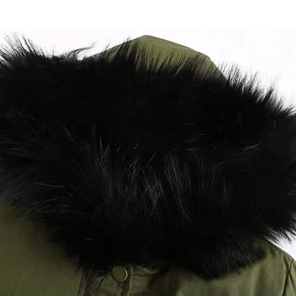 Women's Winter Coat Warm Thick Black Fleece Lined Wide Furry Hood Parka DailySale