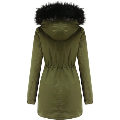 Women's Winter Coat Warm Thick Black Fleece Lined Wide Furry Hood Parka DailySale