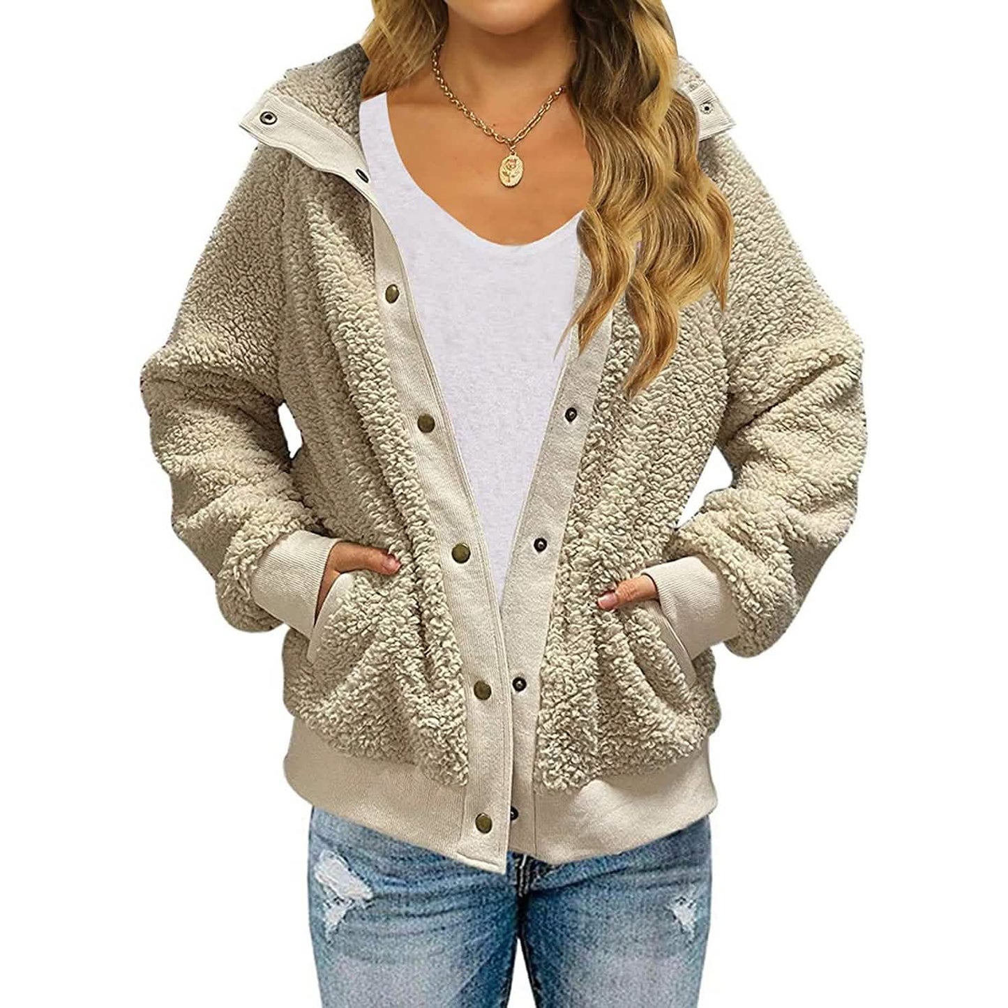 Womens Winter Sherpa Fleece Button Jacket Coat DailySale