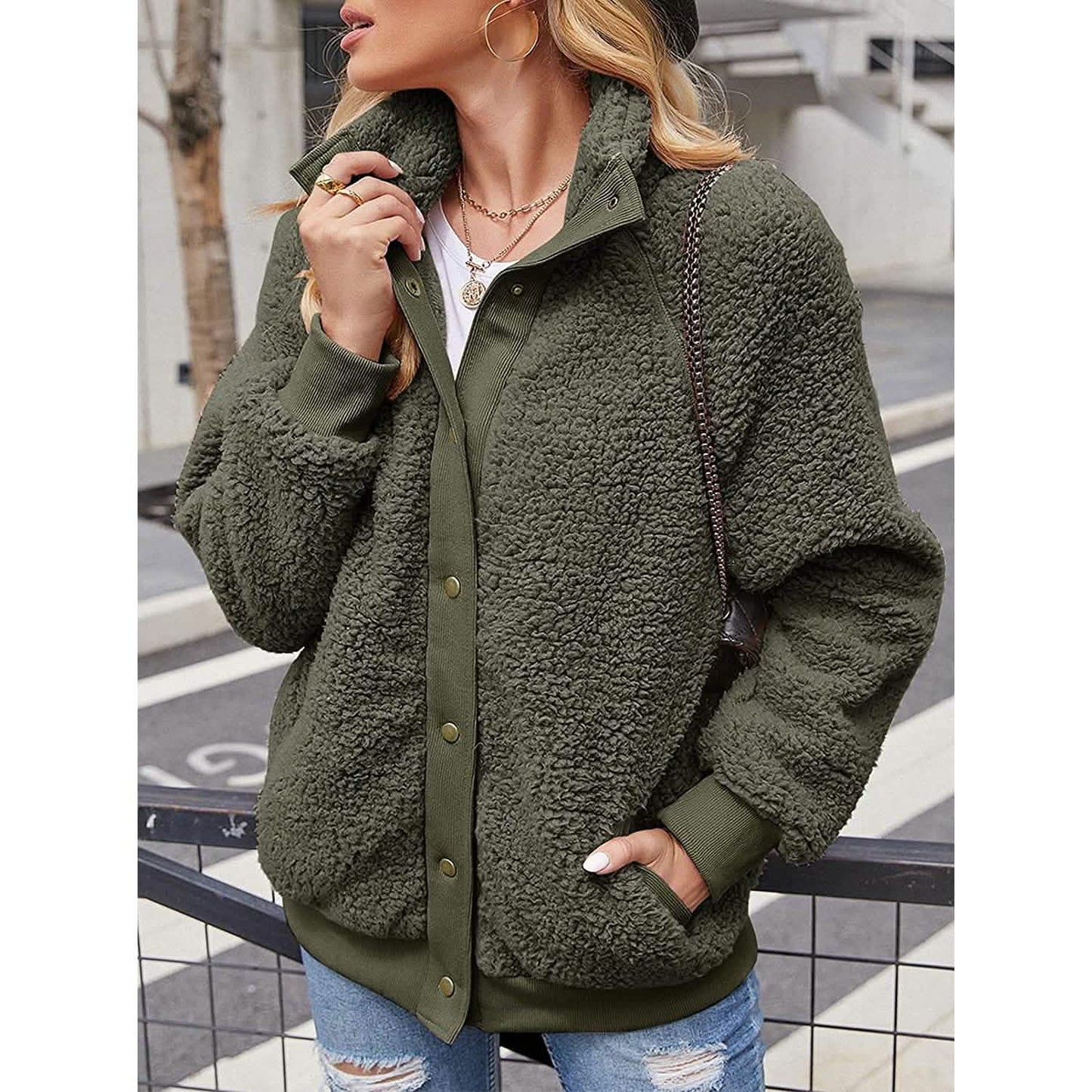 Womens Winter Sherpa Fleece Button Jacket Coat DailySale