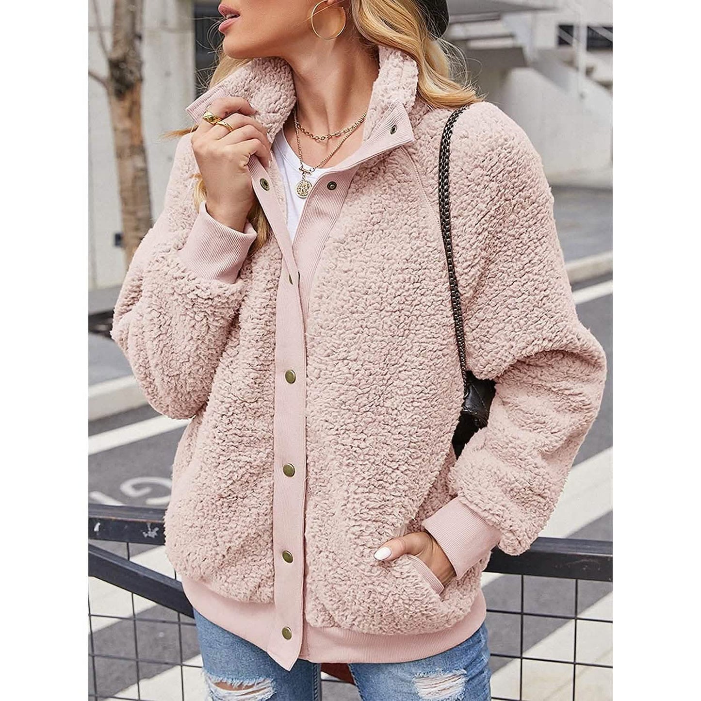Womens Winter Sherpa Fleece Button Jacket Coat DailySale