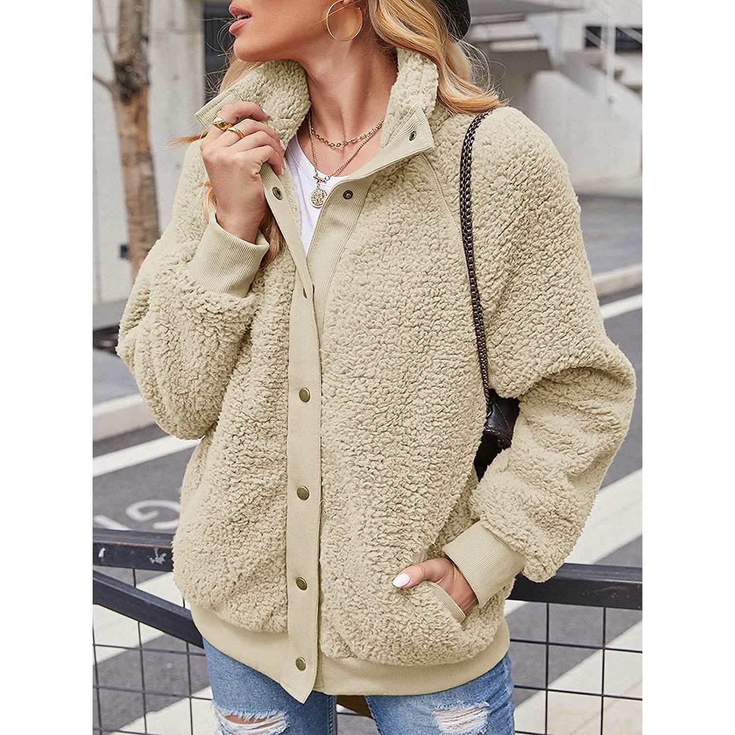 Womens Winter Sherpa Fleece Button Jacket Coat DailySale