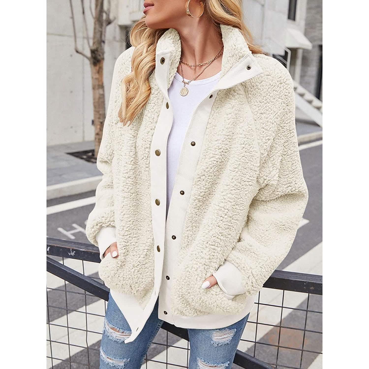 Womens Winter Sherpa Fleece Button Jacket Coat DailySale