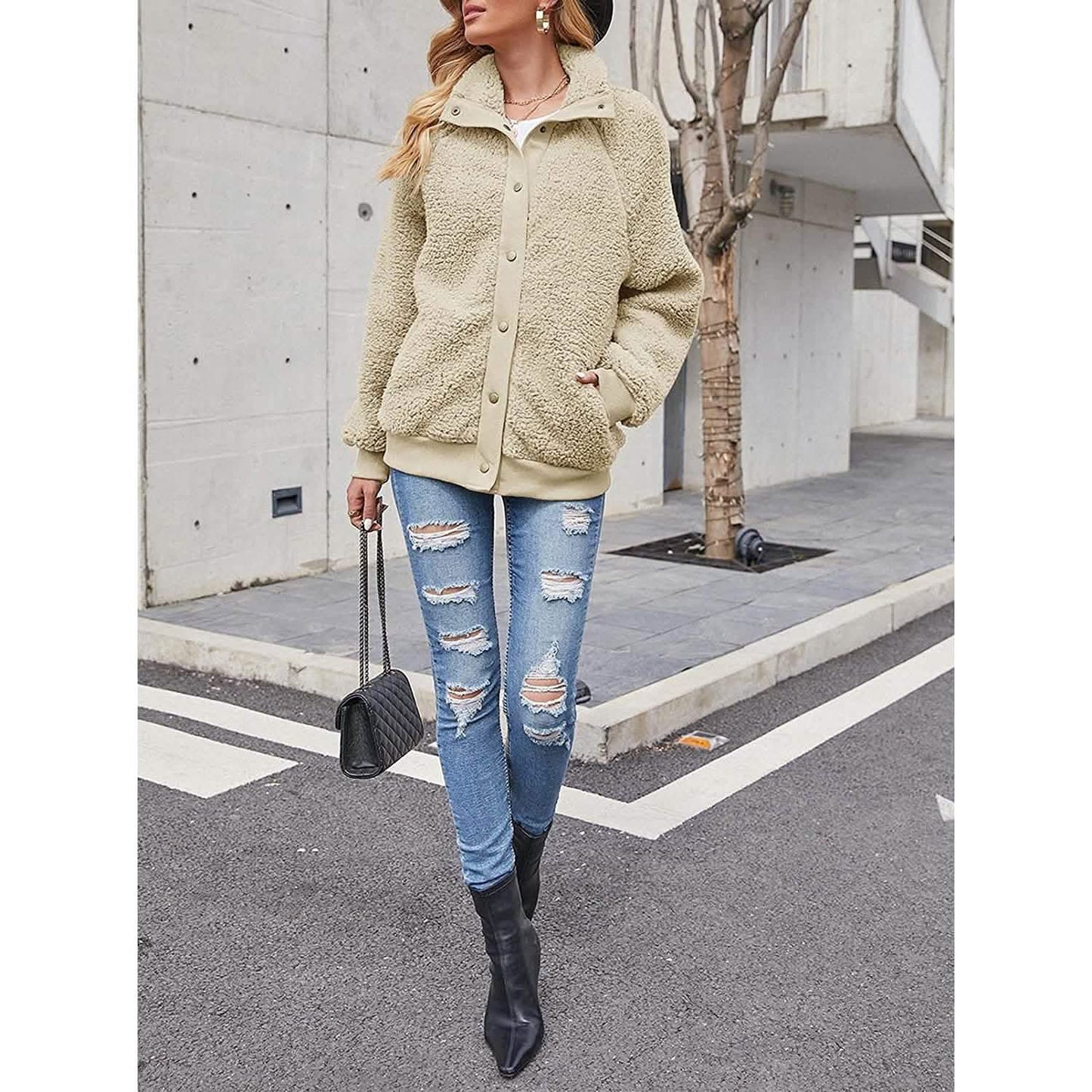 Womens Winter Sherpa Fleece Button Jacket Coat DailySale