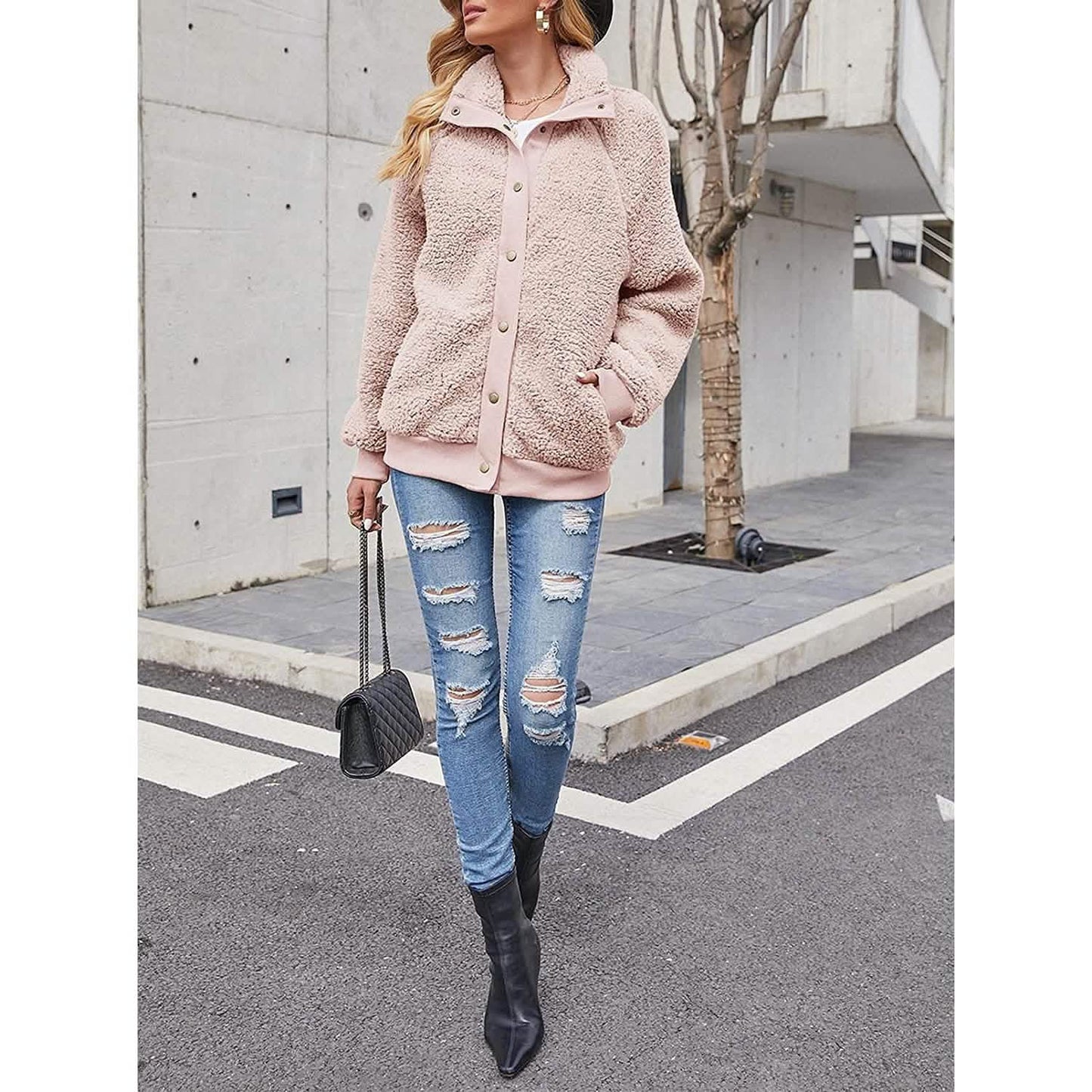 Womens Winter Sherpa Fleece Button Jacket Coat DailySale