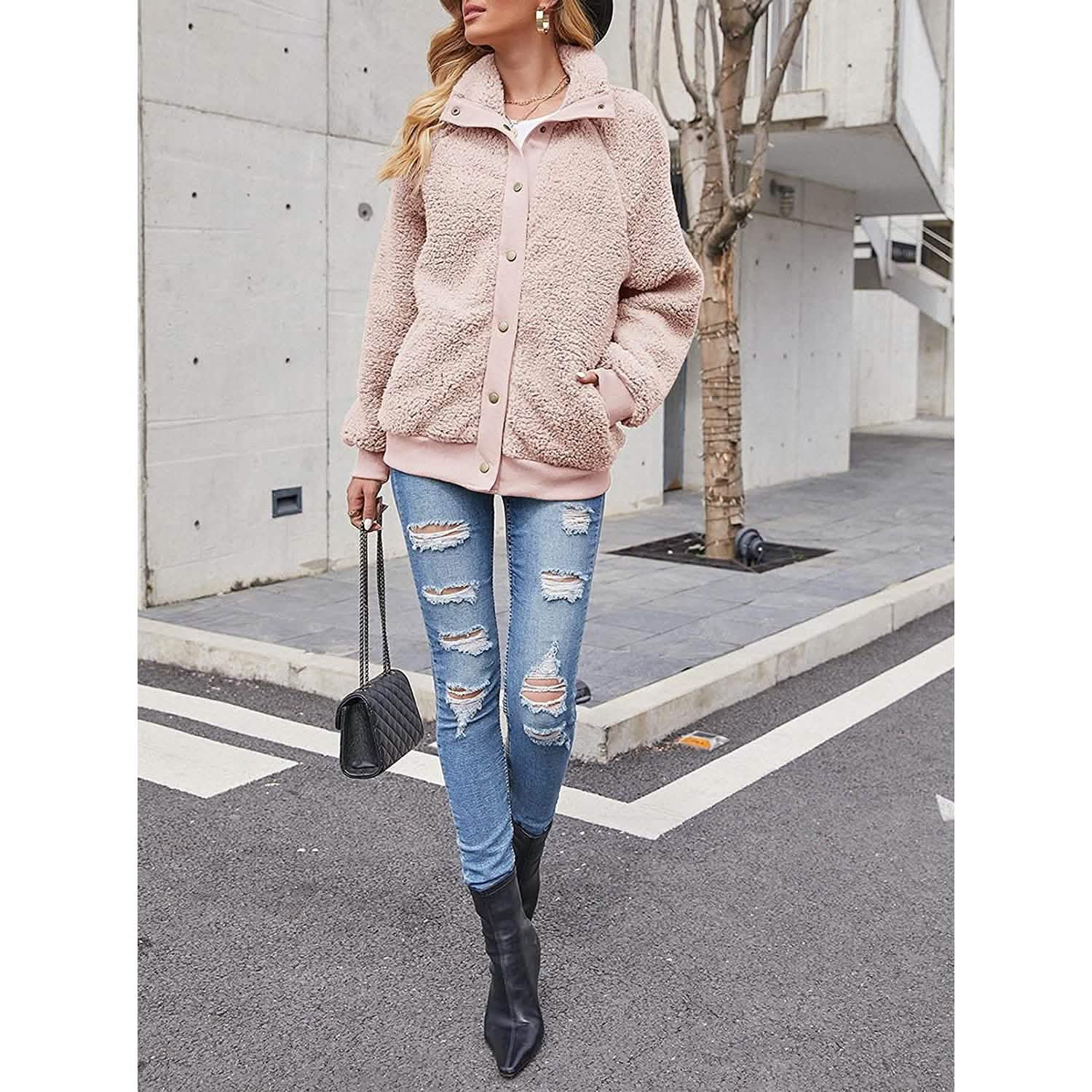 Womens Winter Sherpa Fleece Button Jacket Coat DailySale