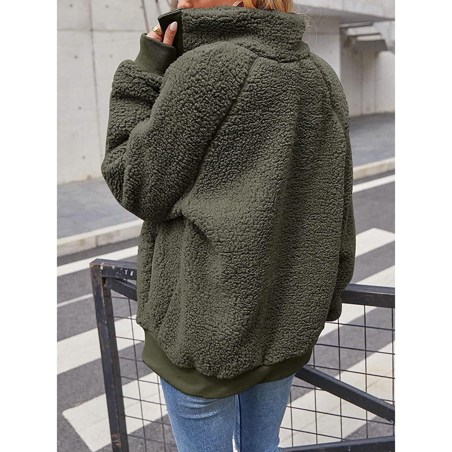Womens Winter Sherpa Fleece Button Jacket Coat DailySale
