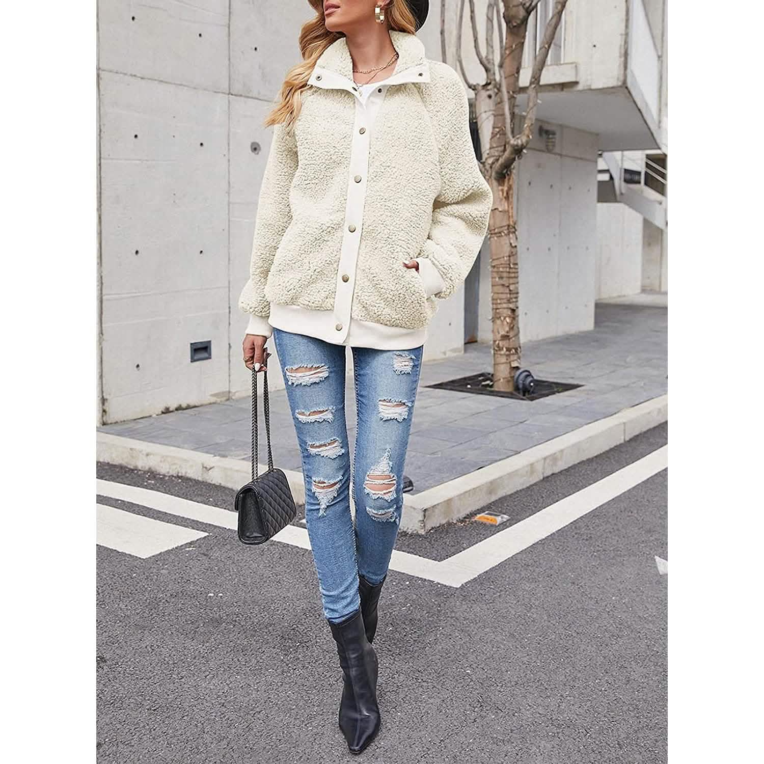 Womens Winter Sherpa Fleece Button Jacket Coat DailySale