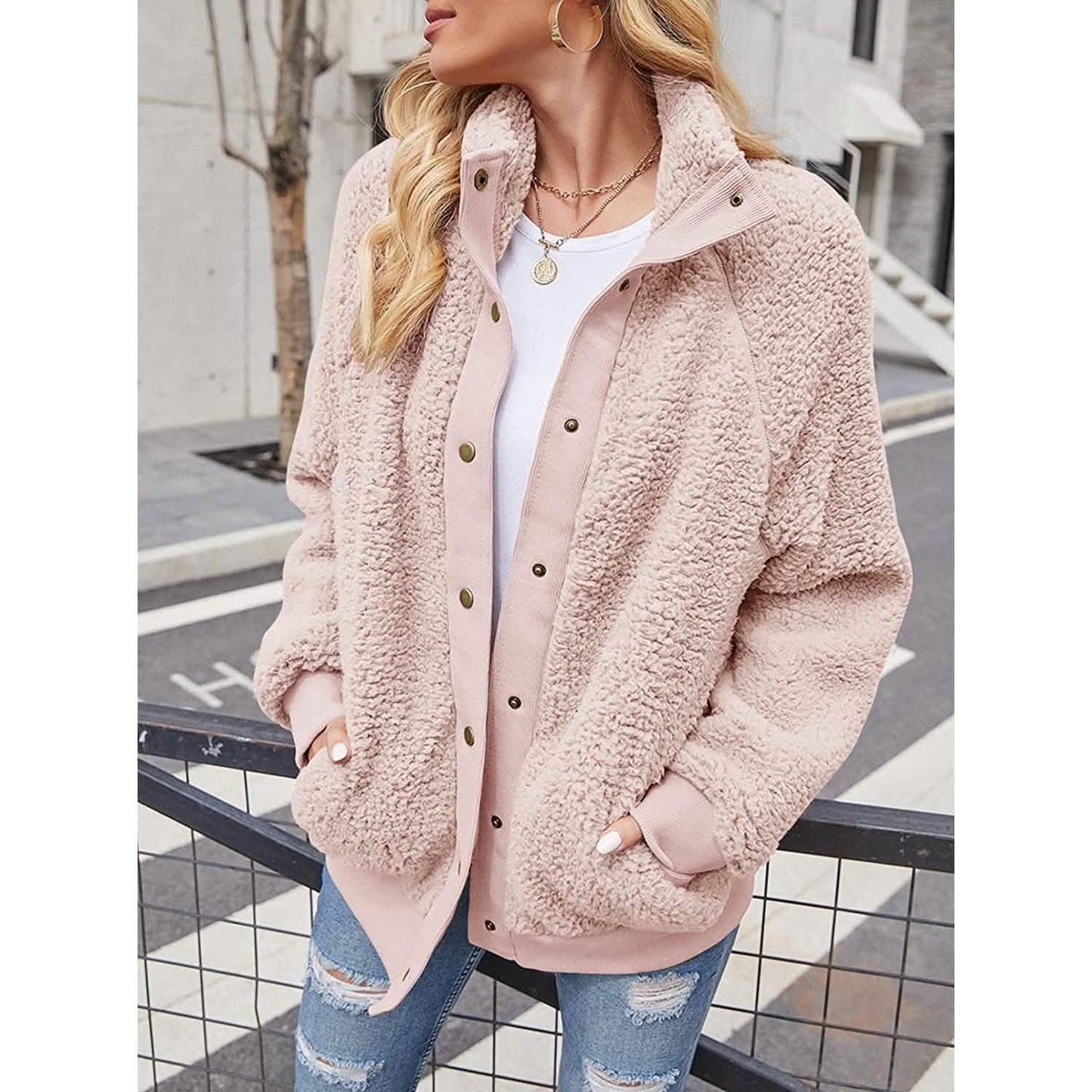 Womens Winter Sherpa Fleece Button Jacket Coat DailySale