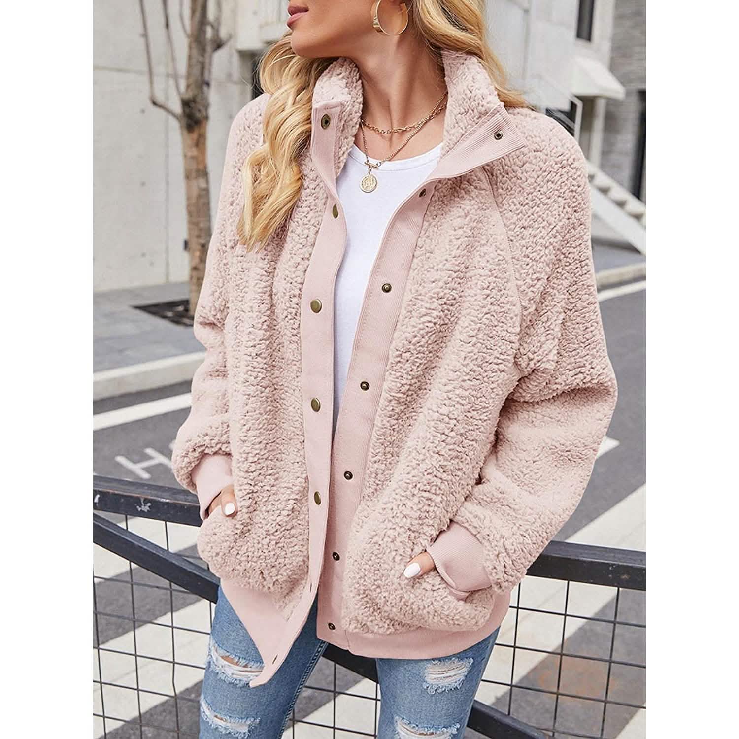 Womens Winter Sherpa Fleece Button Jacket Coat DailySale