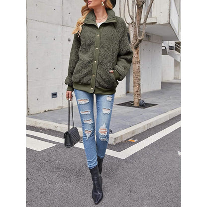 Womens Winter Sherpa Fleece Button Jacket Coat DailySale