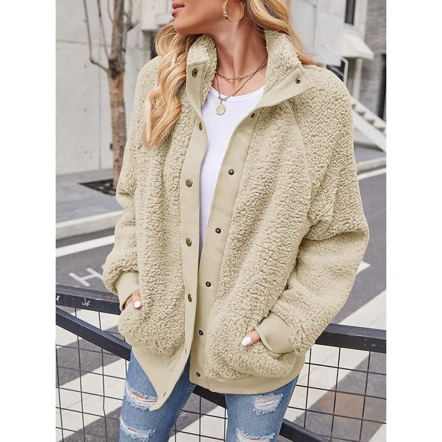Womens Winter Sherpa Fleece Button Jacket Coat DailySale