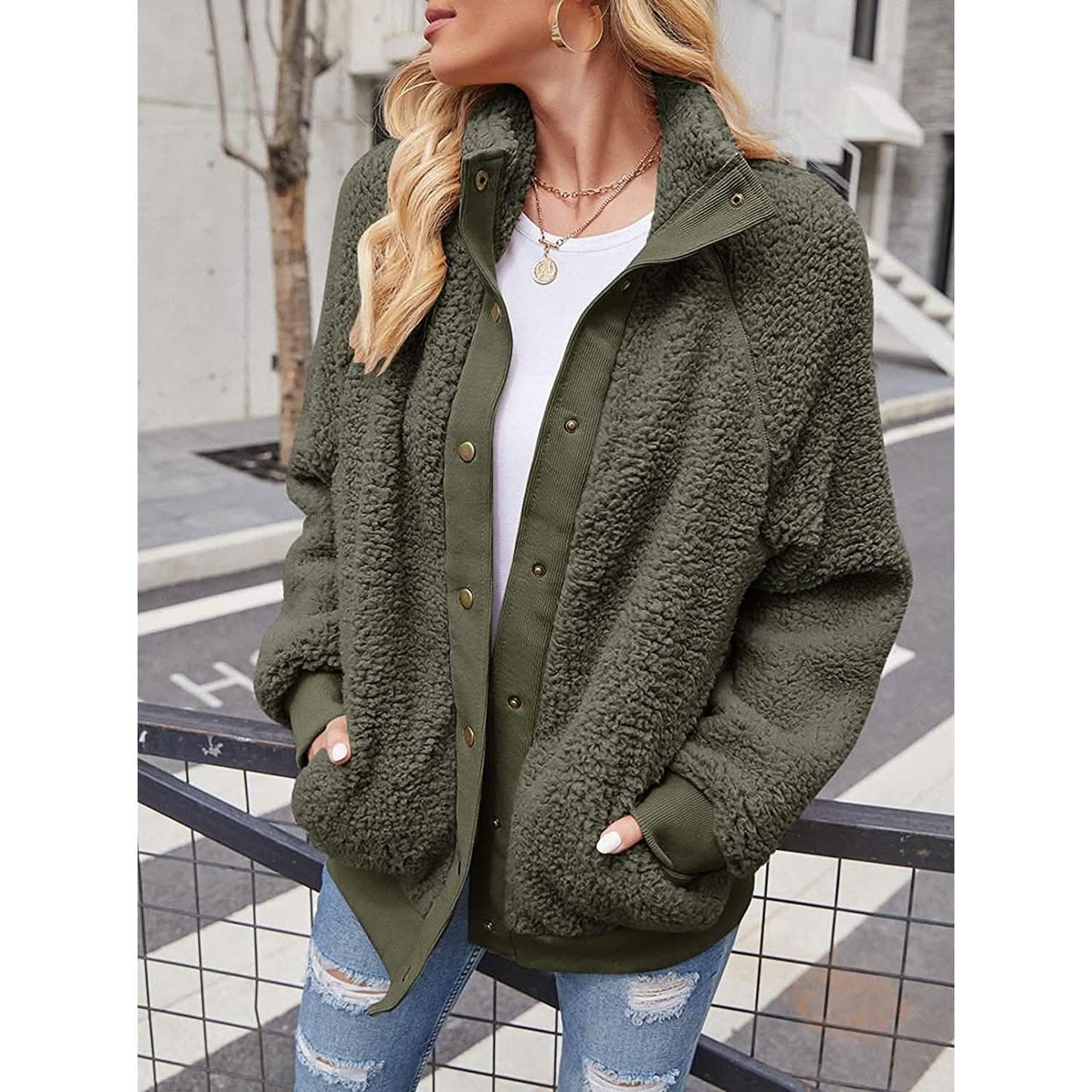 Womens Winter Sherpa Fleece Button Jacket Coat DailySale
