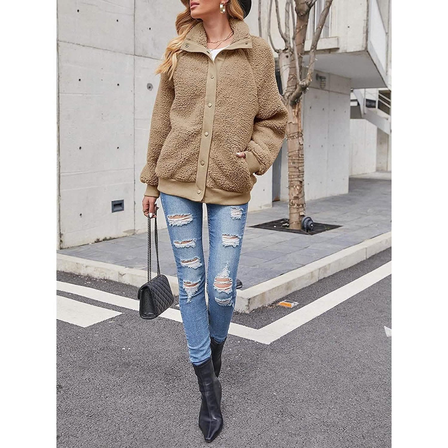 Womens Winter Sherpa Fleece Button Jacket Coat DailySale