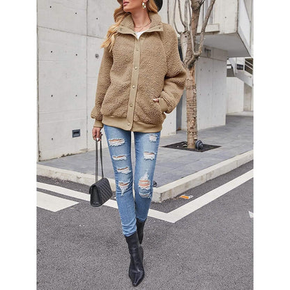 Womens Winter Sherpa Fleece Button Jacket Coat DailySale