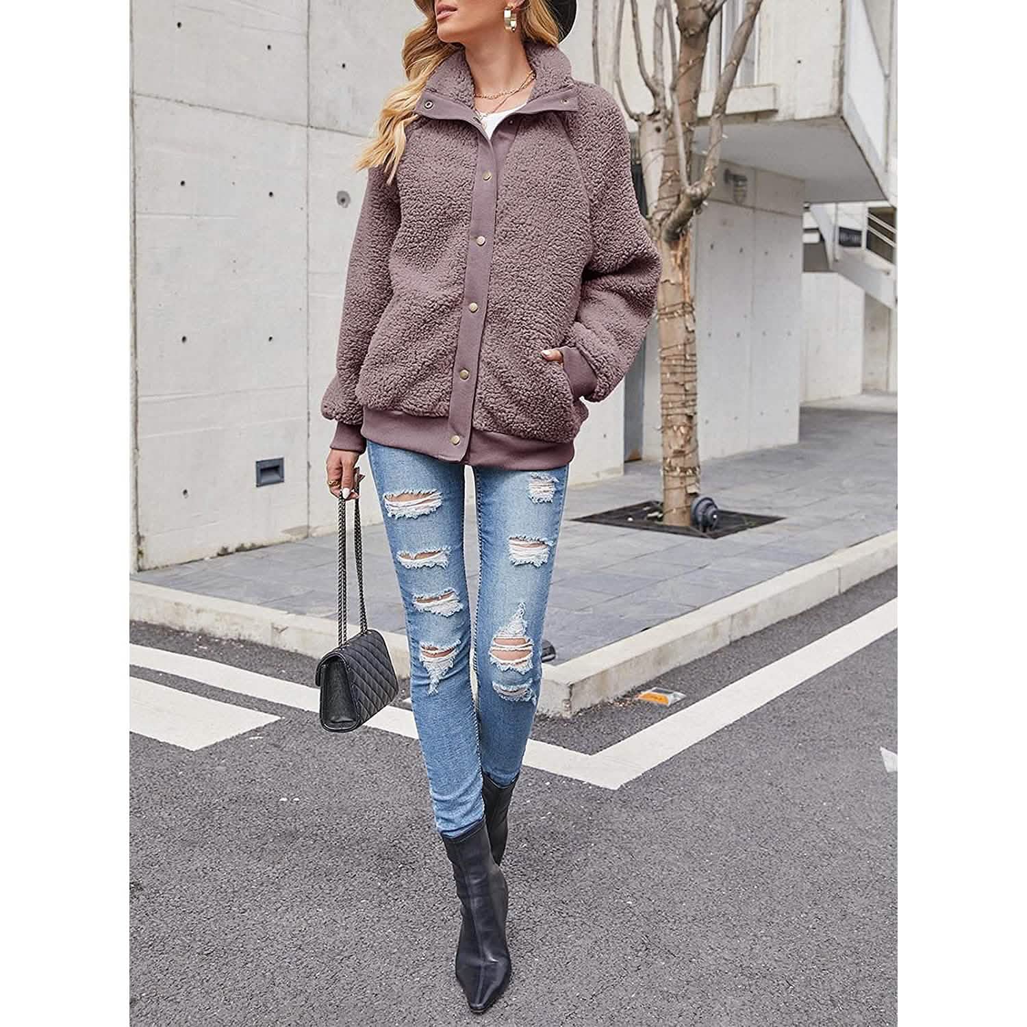 Womens Winter Sherpa Fleece Button Jacket Coat DailySale
