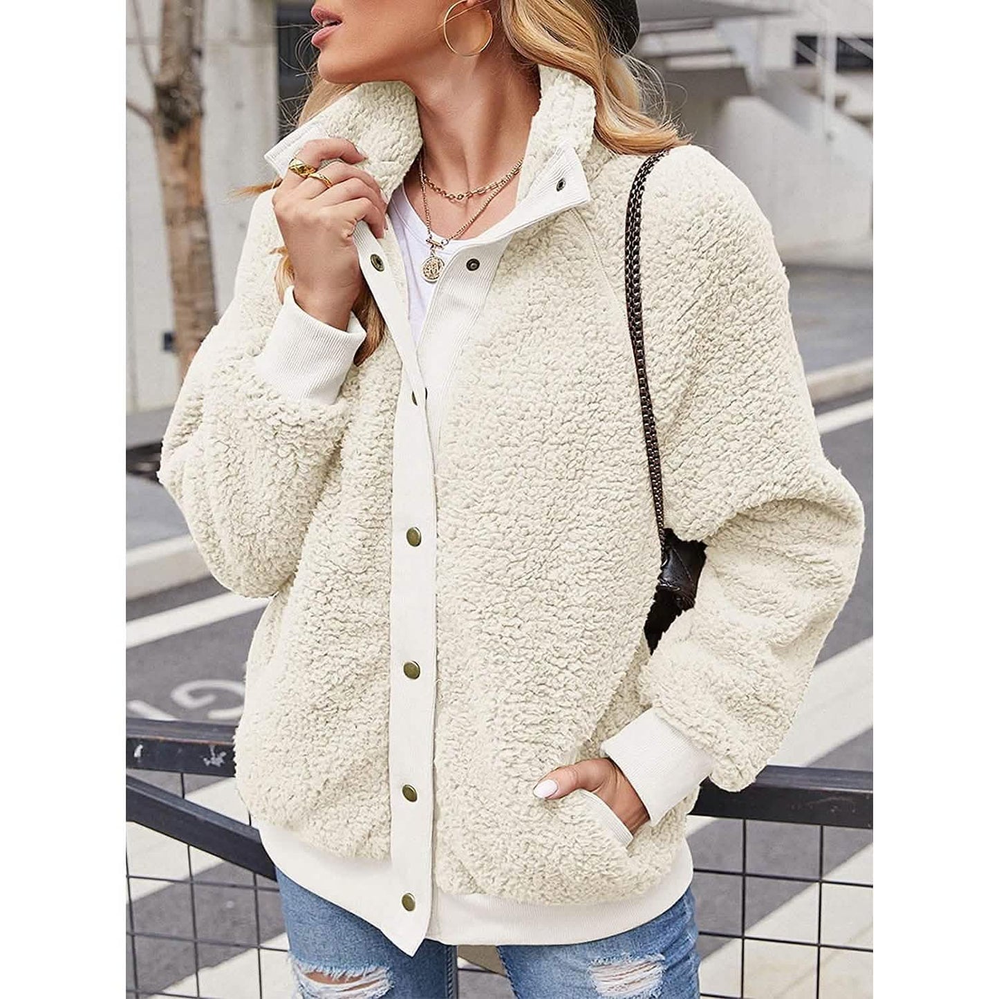 Womens Winter Sherpa Fleece Button Jacket Coat DailySale