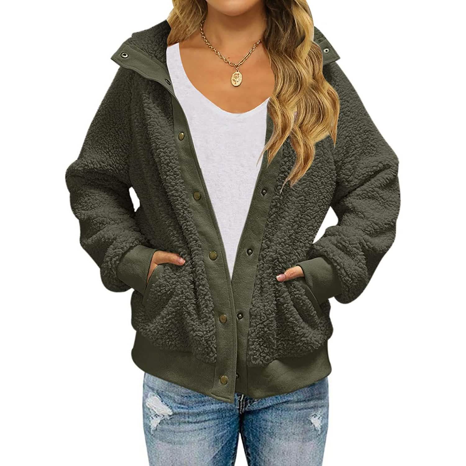 Womens Winter Sherpa Fleece Button Jacket Coat DailySale