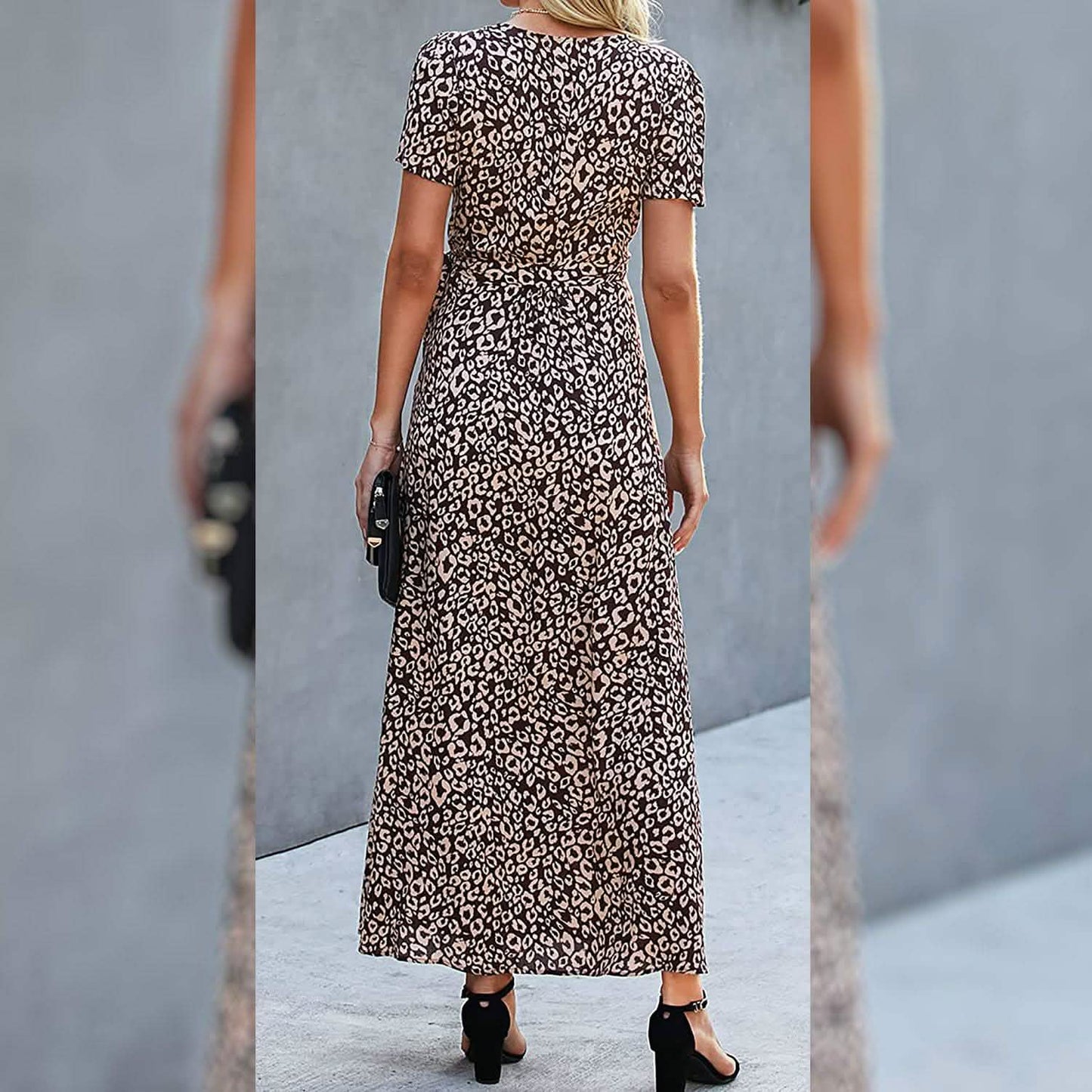 Women's Wrap V Neck Maxi Dresses Short Sleeve Split Casual Long Dress DailySale