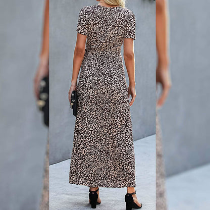 Women's Wrap V Neck Maxi Dresses Short Sleeve Split Casual Long Dress DailySale