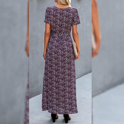 Women's Wrap V Neck Maxi Dresses Short Sleeve Split Casual Long Dress DailySale