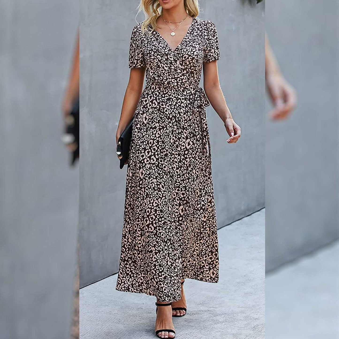 Women's Wrap V Neck Maxi Dresses Short Sleeve Split Casual Long Dress DailySale