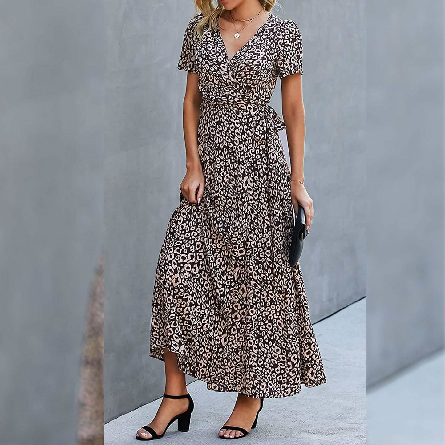 Women's Wrap V Neck Maxi Dresses Short Sleeve Split Casual Long Dress DailySale