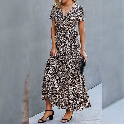 Women's Wrap V Neck Maxi Dresses Short Sleeve Split Casual Long Dress DailySale