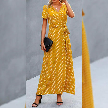 Women's Wrap V Neck Maxi Dresses Short Sleeve Split Casual Long Dress DailySale