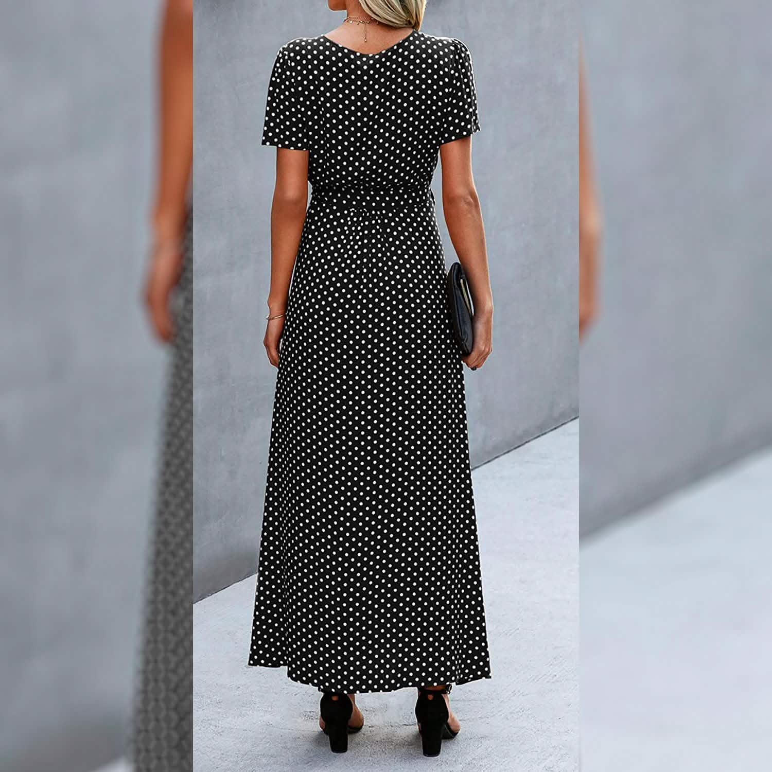 Women's Wrap V Neck Maxi Dresses Short Sleeve Split Casual Long Dress DailySale
