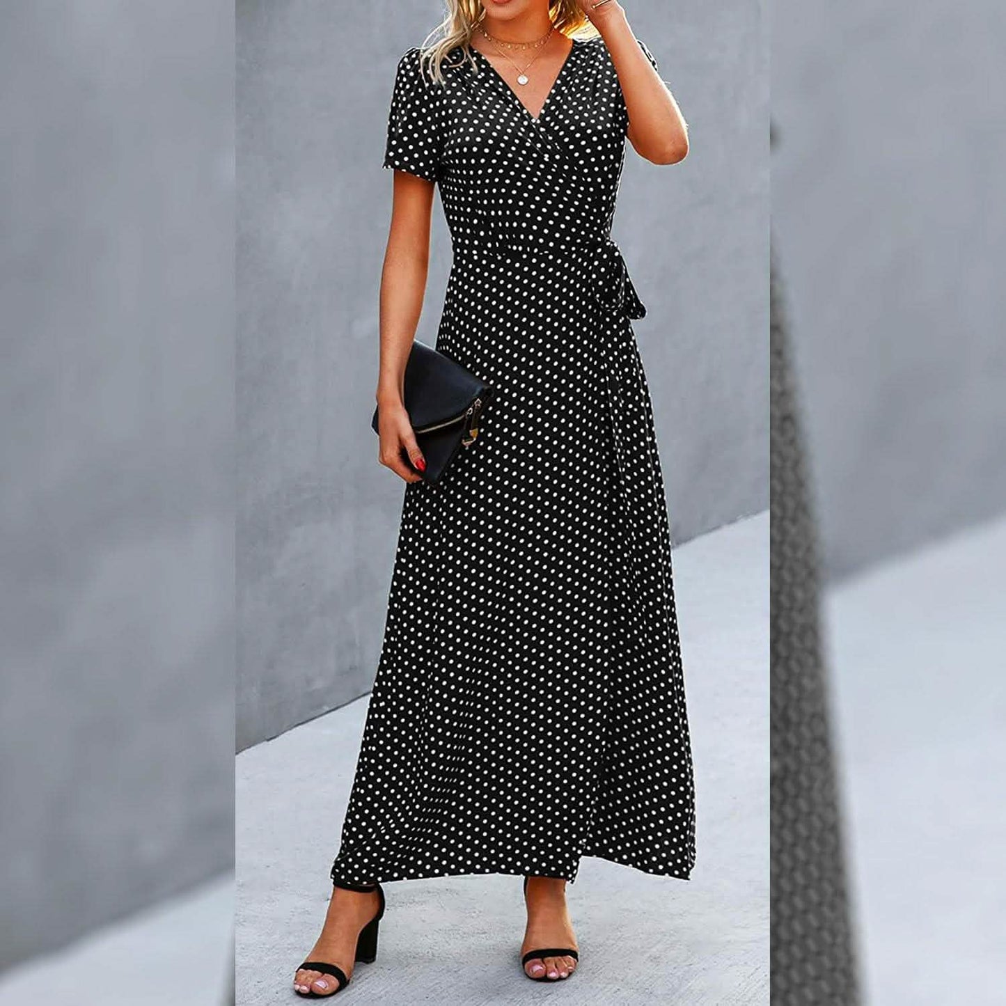 Women's Wrap V Neck Maxi Dresses Short Sleeve Split Casual Long Dress DailySale