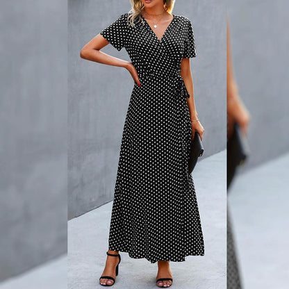 Women's Wrap V Neck Maxi Dresses Short Sleeve Split Casual Long Dress DailySale