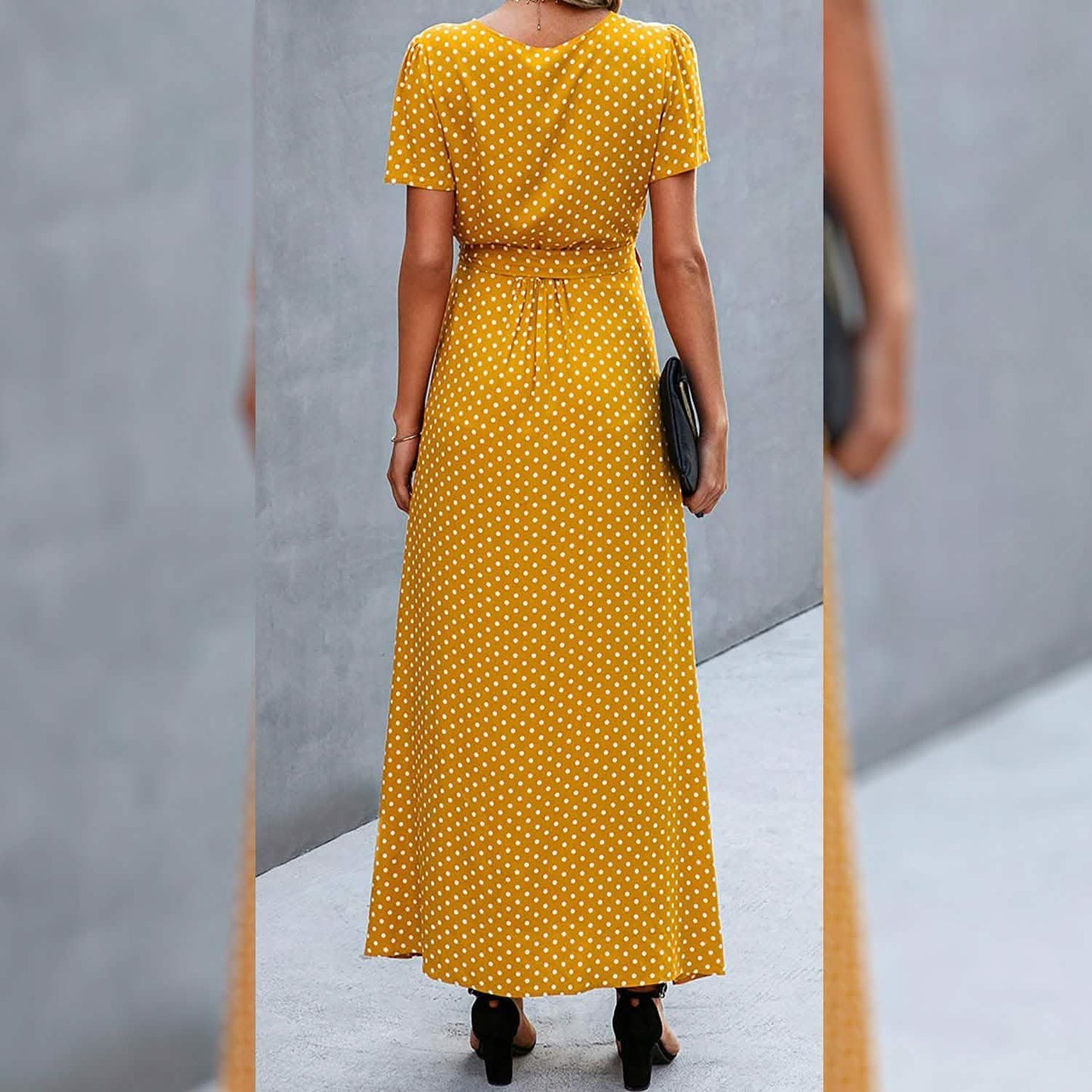 Women's Wrap V Neck Maxi Dresses Short Sleeve Split Casual Long Dress DailySale